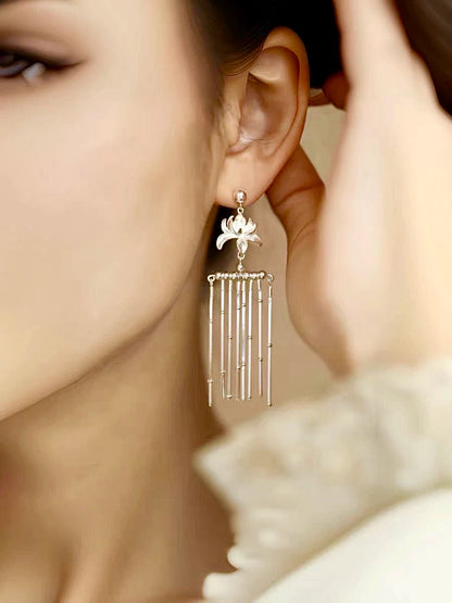 S925 Sterling Silver Iris Waterfall Tassel Earrings – New Chinese Style Miao-Inspired Drop Earrings