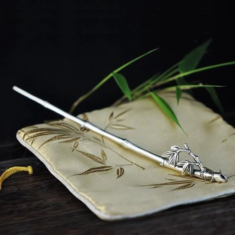Elegant S925 Silver Bamboo Leaf Hairpin – Minimalist Chinese Hair Accessory for Women