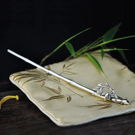 Elegant S925 Silver Bamboo Leaf Hairpin – Minimalist Chinese Hair Accessory for Women