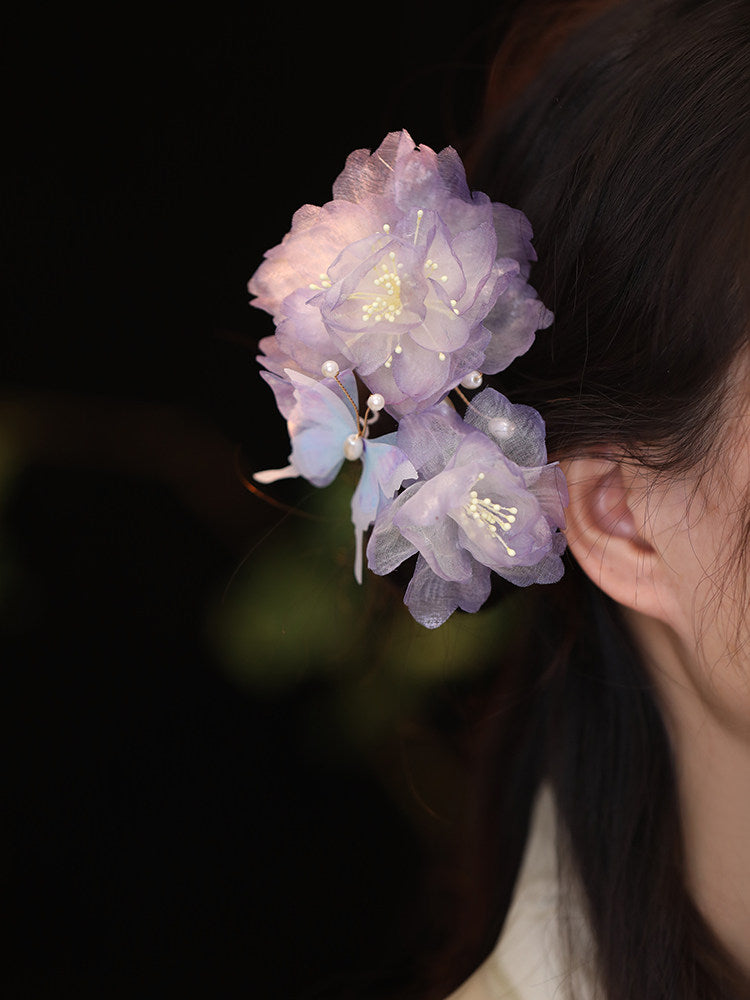 Handmade Silk Peony Hair Clip – Tang Style Floral Hair Accessory
