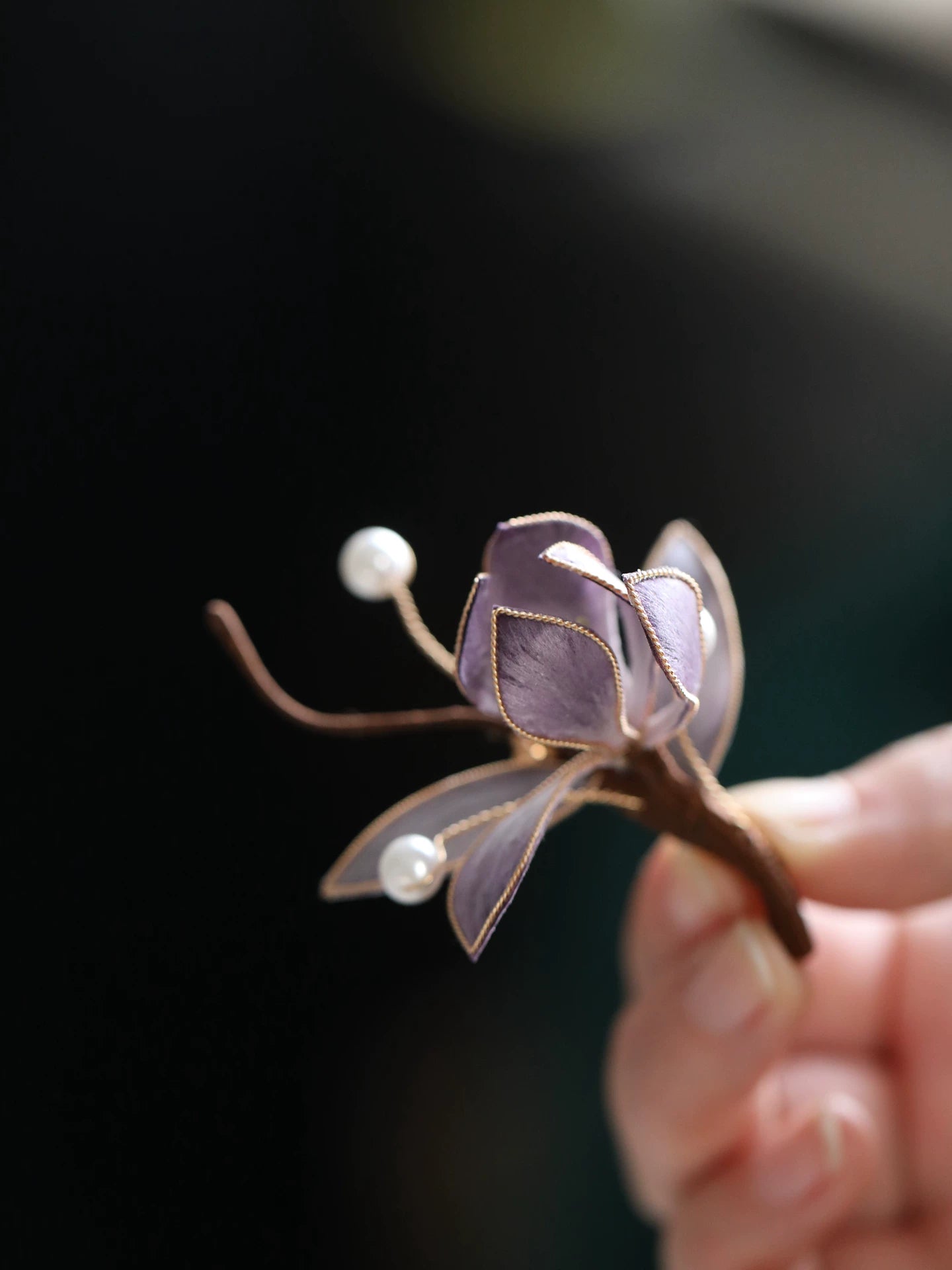Non-Heritage Craft Purple Magnolia Pin – Classic Chinese Style Brooch