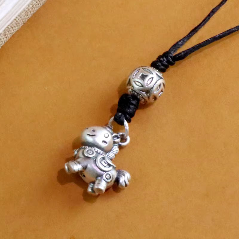 2027 Year of the Horse Mini Horse Phone Charm – Handmade Chinese Zodiac Lucky Coin Bead Bag & Phone Hanging Accessory | 999 Fine Silver