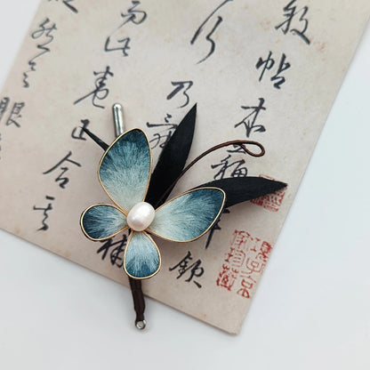 Twin Feathers Velvet Butterfly Brooch | Handmade Elegant Chinese Style Accessory