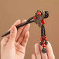 Chinese Peacock Ebony Wood Hairpin with Red Agate Tassels – Vintage Oriental New Year Hair Accessory