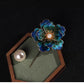 Handmade Peacock Blue Velvet Flower Pearl Brooch – Chinese Heritage Silk Floral Pin for Elegant Women