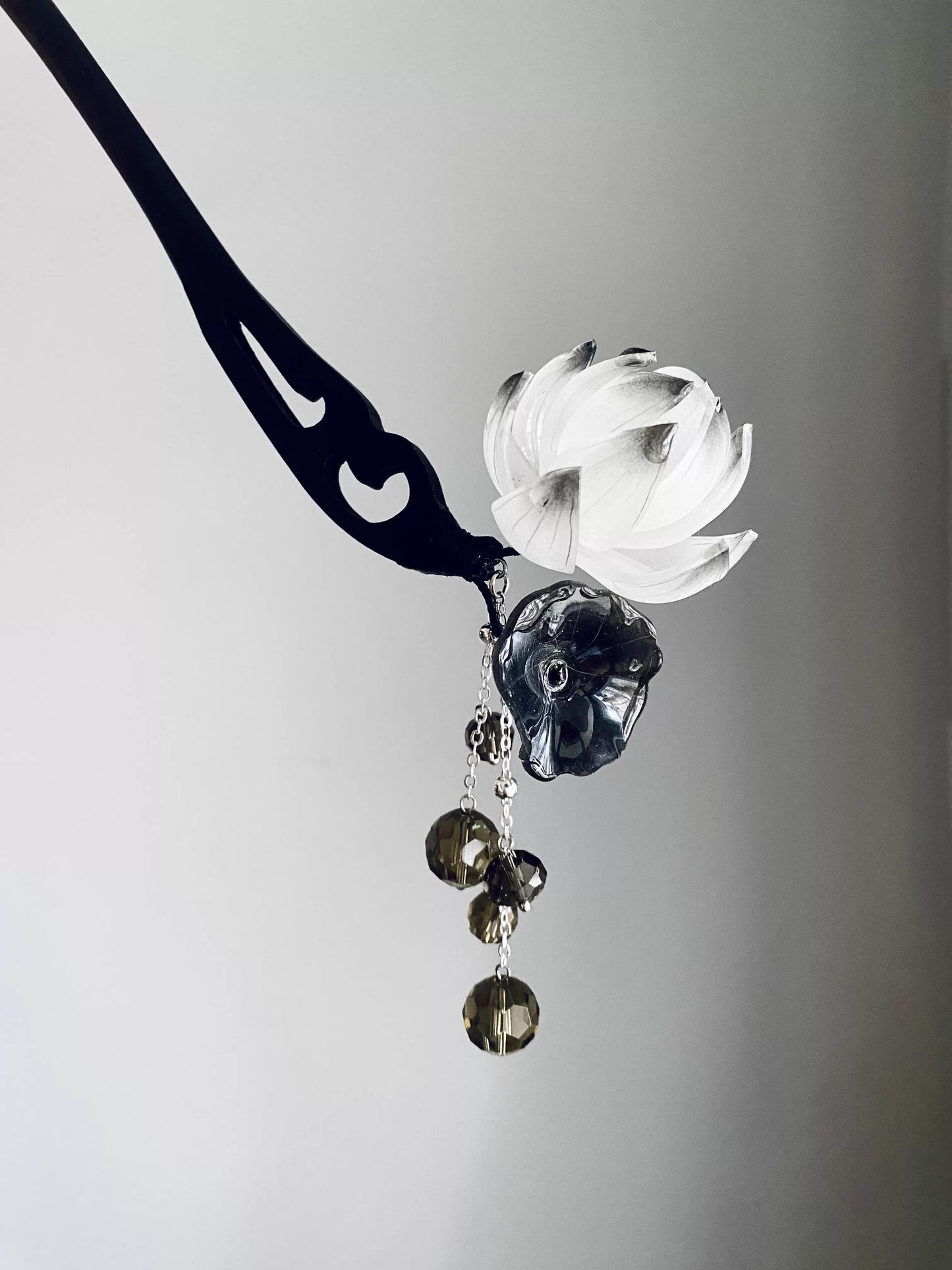 Ink Lotus Double Lotus Tassel Hairpin – Hanfu Qipao Traditional Chinese Hair Accessory