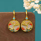 Hetian Jade Crane Earrings with Enamel Inlay – Chinese Style Hanfu Accessory, Elegant Gift for Women