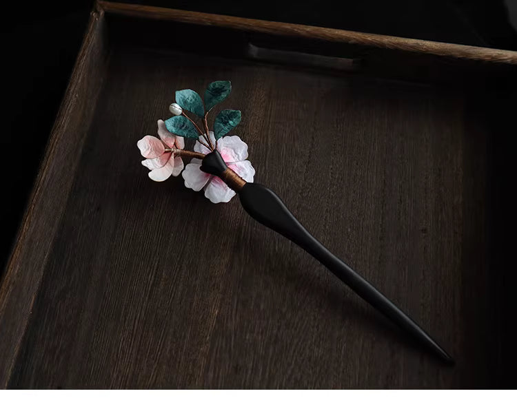 Handmade Pink Velvet Flower Hairpin – Chinese Intangible Heritage Silk Flower Hair Accessory for Hanfu & Guofeng Style