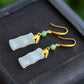 Mutton Fat White Hetian Jade Bamboo Segment S925 Gold Vermeil Silver Earrings for Women
