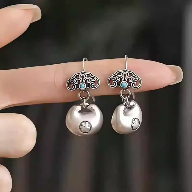 Jade Lotus Heart Tassel Earrings – 925 Sterling Silver Chinese Style Enamel Earrings for Women