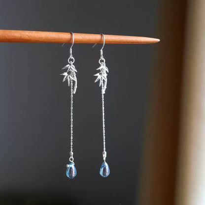 Chinese Ink Painting Inspired Bamboo Earrings – Elegant Rain Drop Design