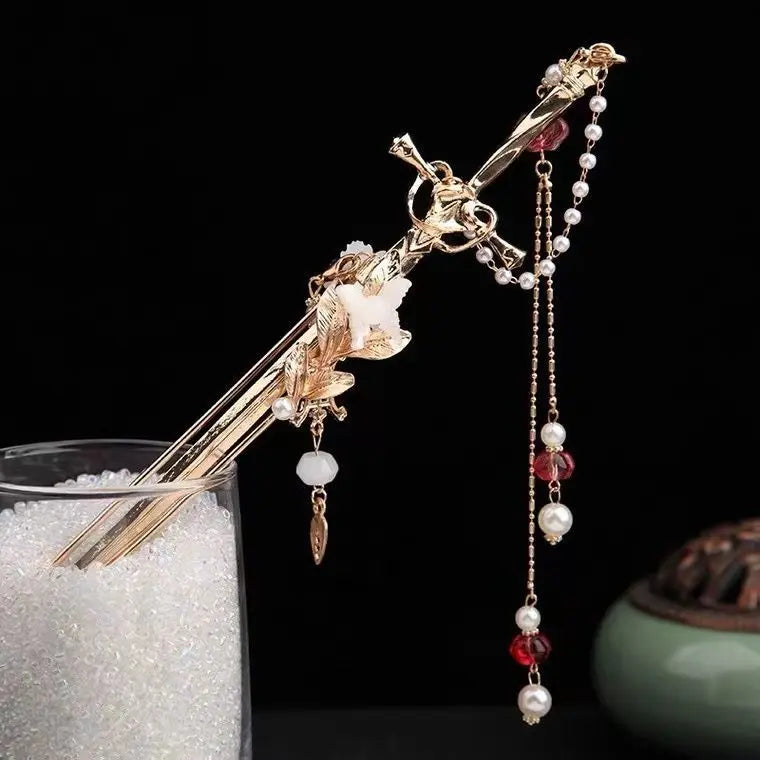 Ancient Style Hidden Sword Hairpin – Long Tassel Sword Hairpin with Concealed Blade