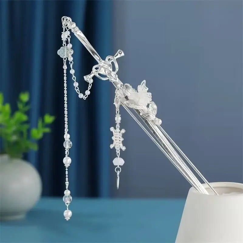 Ancient Style Hidden Sword Hairpin – Long Tassel Sword Hairpin with Concealed Blade
