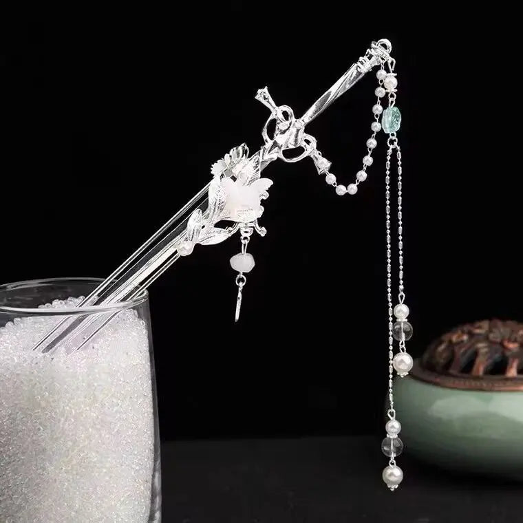 Ancient Style Hidden Sword Hairpin – Long Tassel Sword Hairpin with Concealed Blade