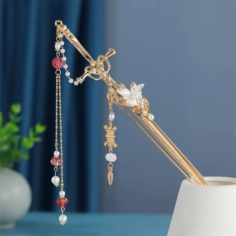 Ancient Style Hidden Sword Hairpin – Long Tassel Sword Hairpin with Concealed Blade