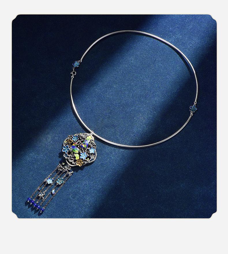 Blossom & Perching Bird Enamel Jewelry Set – 925 Sterling Silver Earrings, Bracelet & Necklace | Chinese Artistic Design