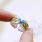 999 Sterling Silver Blue Enamel Butterfly Ring – Adjustable Bamboo Leaf Open Ring, Chinese Style Elegant Jewelry for Women