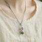 Lotus Pendant Necklace with Jade Bead – Vintage Chinese Style Prosperity Jewelry
