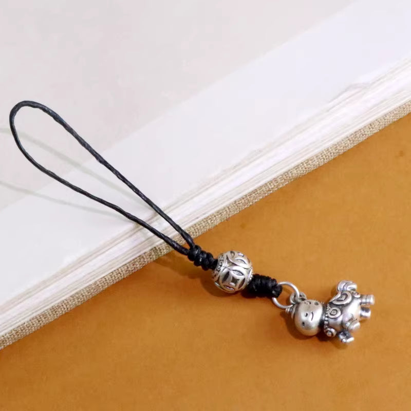 2027 Year of the Horse Mini Horse Phone Charm – Handmade Chinese Zodiac Lucky Coin Bead Bag & Phone Hanging Accessory | 999 Fine Silver