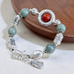 Handmade Jade Fish Pattern Bracelet with Red Garnet and 999 Silver – Adjustable Feng Shui Lucky Charm Jewelry