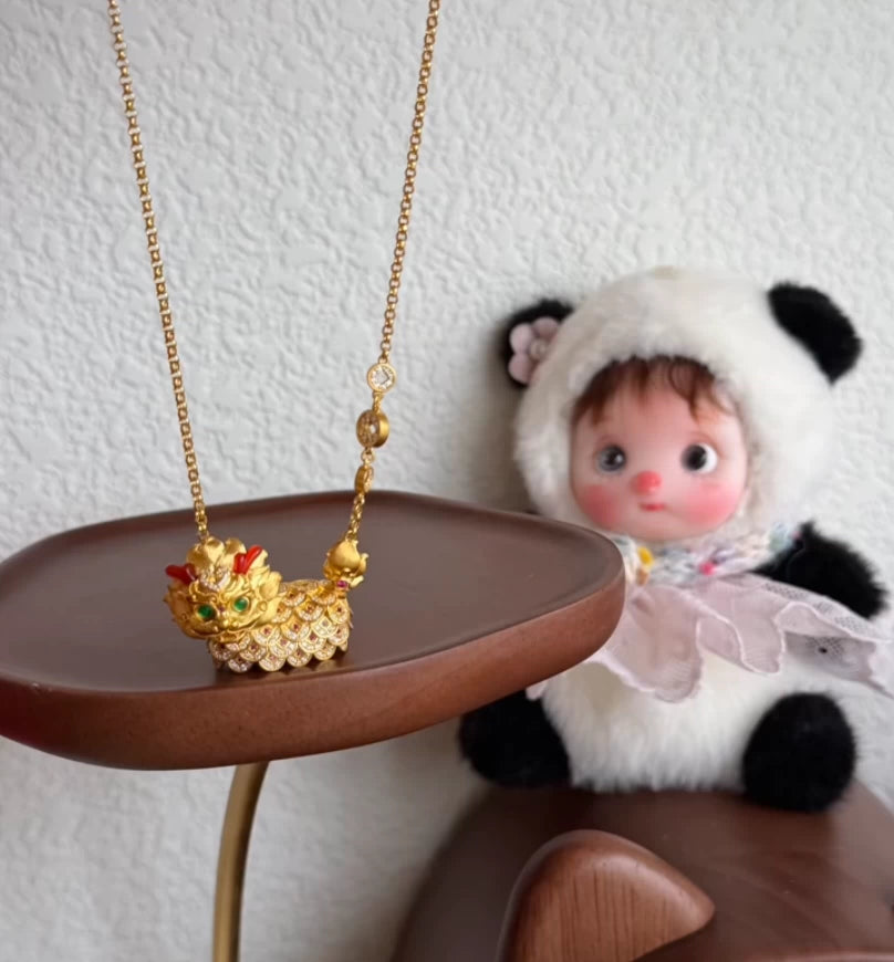 Chinese Mythical Qilin Necklace with Ancient Coin Pendant – Elegant Oriental Lucky Charm