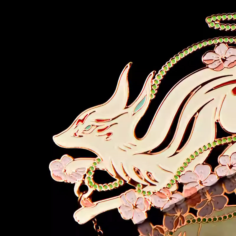 Nine-Tailed Fox King Hollow Metal Bookmark – Premium Off-White Stainless Steel, Shan Hai Jing Inspired Gift