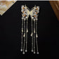 Chinese Butterfly Pearl Hairpin with Long Tassels – Gold Czech Crystal Elegant Updo Hair Accessory for Women