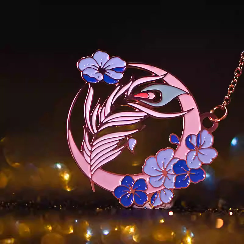Pink Phoenix Metal Bookmark – Stainless Steel Hollow Enamel Chinese Style Elegant Gift