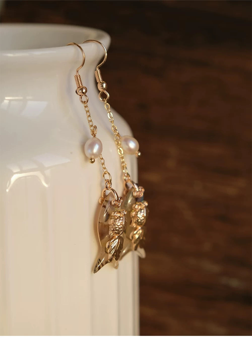 Handcrafted Goldfish Tassel Earrings – Elegant Chinese Style Dangle Earrings for Women