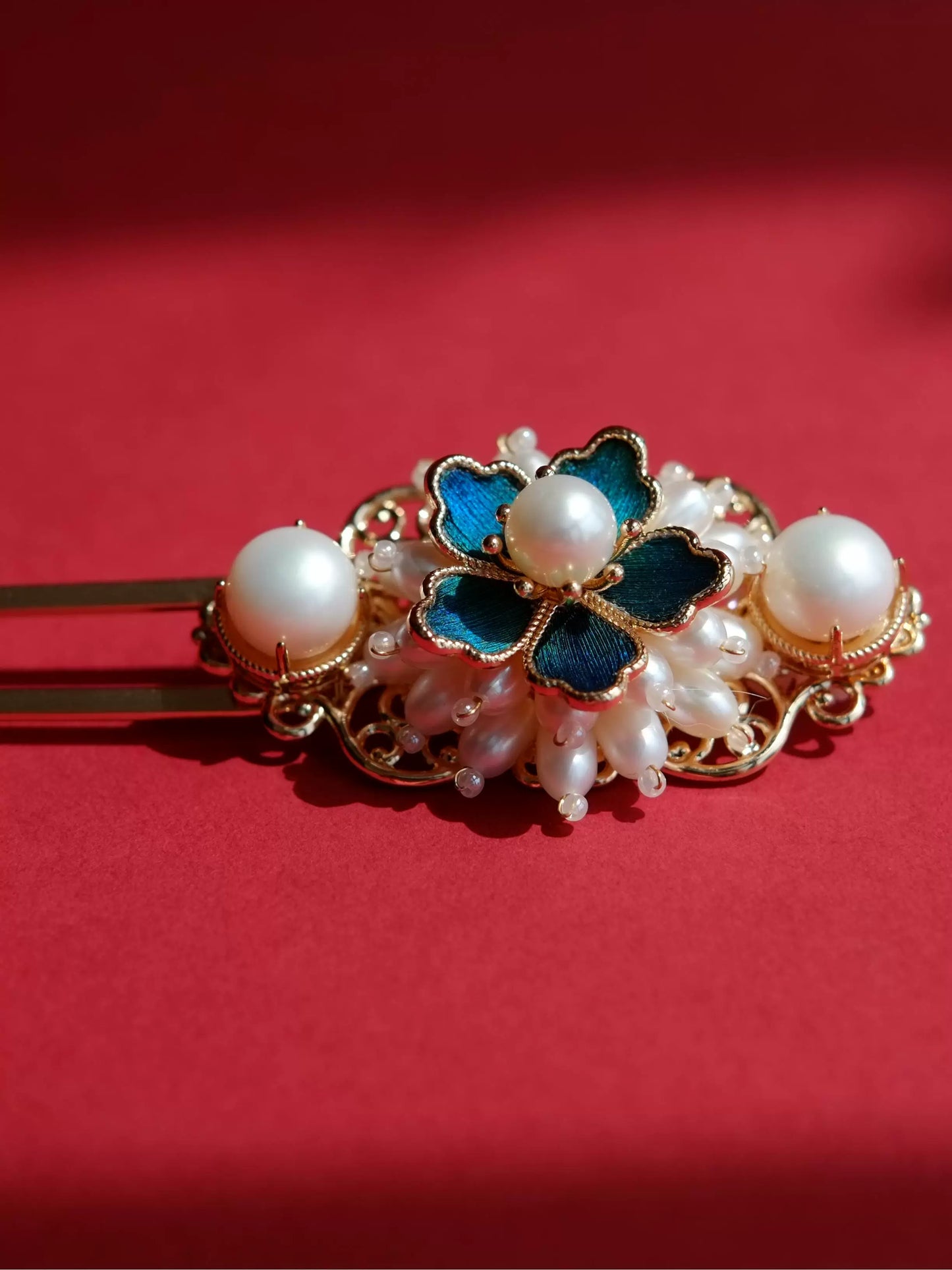 Luxury Pearl Dian Cui Style Hairpin – New Chinese Style Peacock Feather Hair Fork