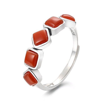 Eleganter Ring mit fünf Nanhong-Achatperlen aus 925er Sterlingsilber
