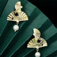 New Chinese Style Folding Fan Earrings – Faux Pearl Luxury Bridal Drop Earrings for Women