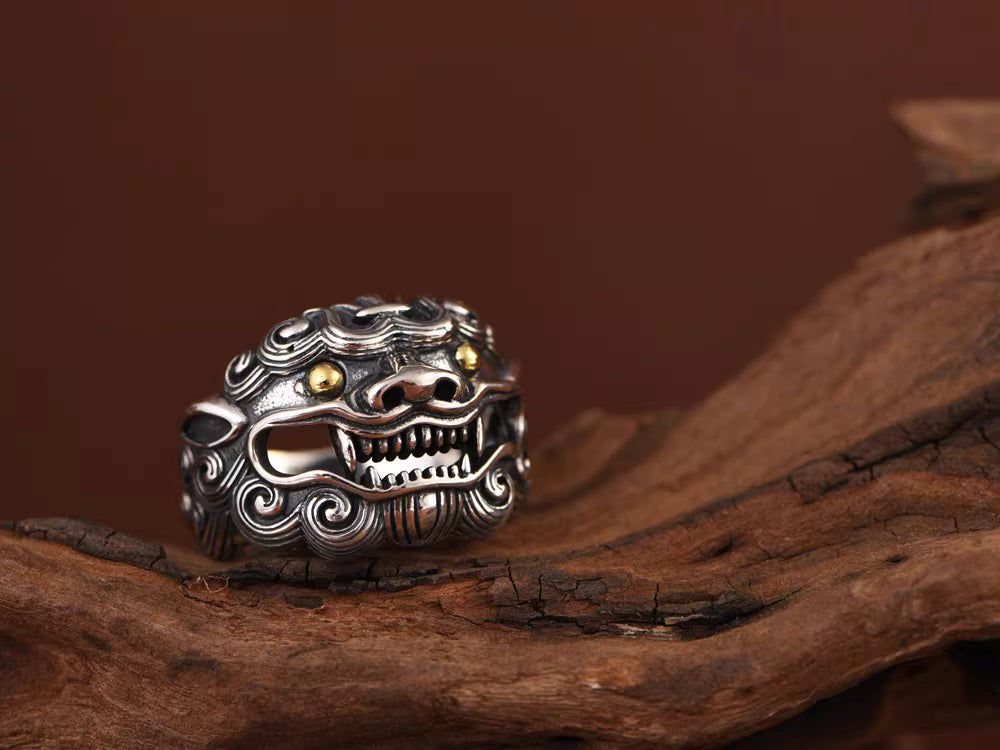 Vintage Thai Pi Xiu Ring – Adjustable Men's Lucky Beast Open Band Ring