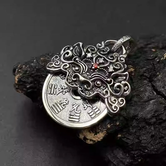 S925 Silver Pi Xiu Pendant Necklace – Rotating Coin & Bagua Feng Shui Necklace for Men & Women