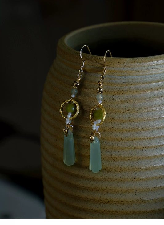 Natural Xiuyu Jade Earrings with 14K Gold-Filled Hooks – Elegant Chinese Jade Jewelry for Women