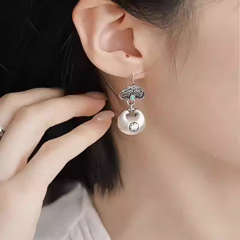 Jade Lotus Heart Tassel Earrings – 925 Sterling Silver Chinese Style Enamel Earrings for Women