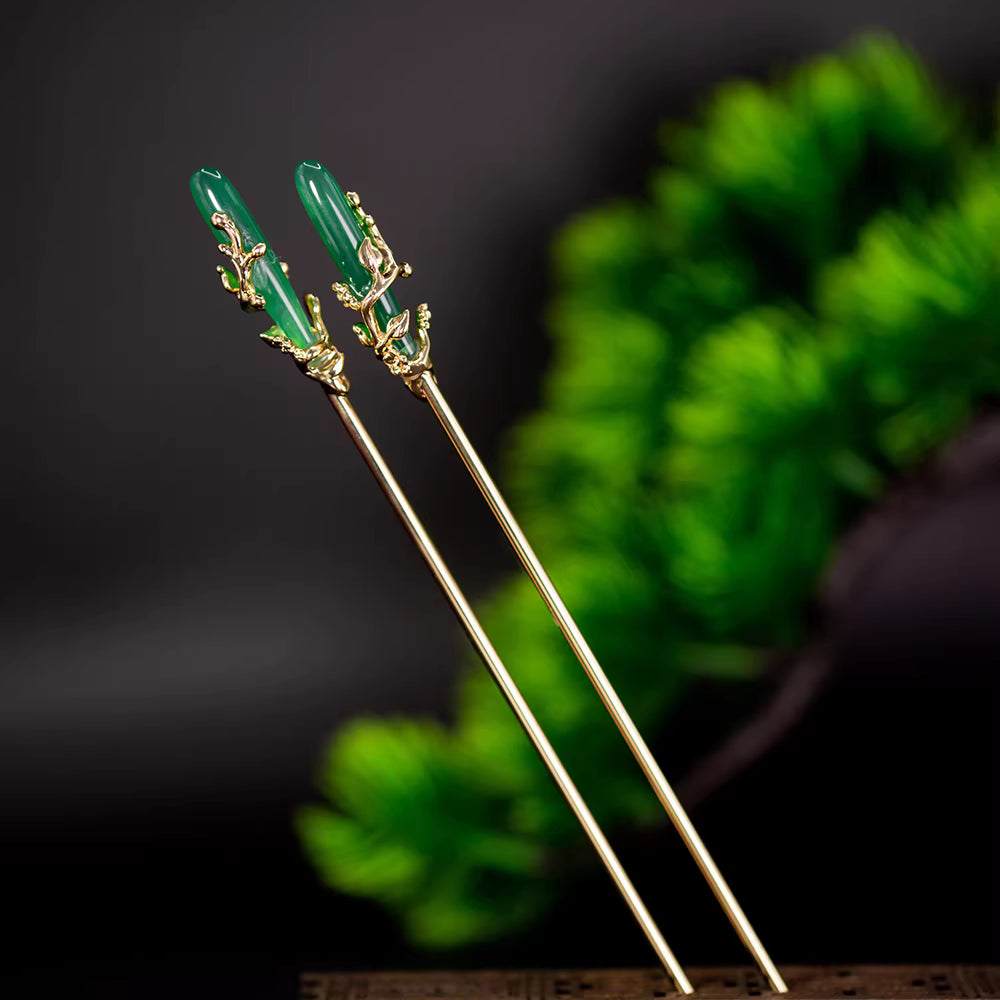 jade hairpin plant Minimalist New Chinese Jade Chalcedony Hairpin – Eco-Friendly Alloy