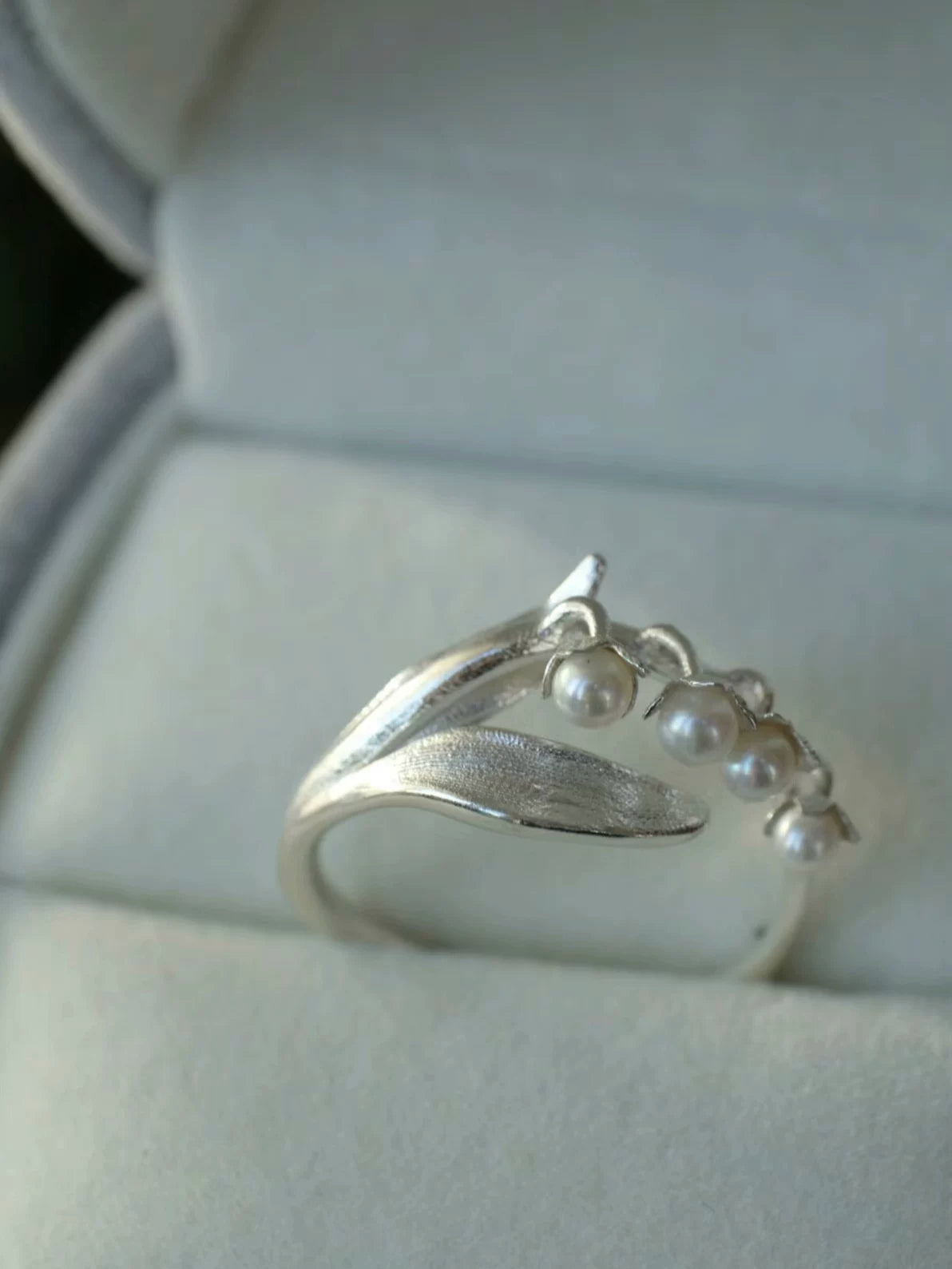 Lily of the Valley Pearl Open Ring – Minimalist S925 Silver Plated Floral Ring