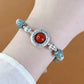 Handmade Jade Fish Pattern Bracelet with Red Garnet and 999 Silver – Adjustable Feng Shui Lucky Charm Jewelry