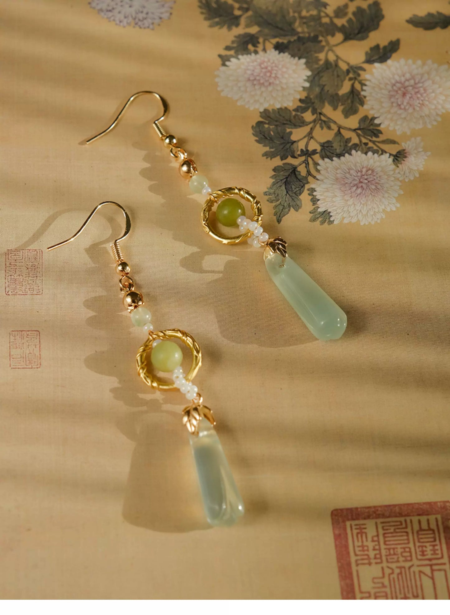 Natural Xiuyu Jade Earrings with 14K Gold-Filled Hooks – Elegant Chinese Jade Jewelry for Women