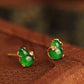 S925 Gold-Plated Silver Jade Gourd Stud Earrings – Natural Green Jade Ear Jewelry for Women, Chinese New Year Gift