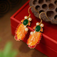 S925 Sterling Silver Gilded Enamel Koi Earrings – Red Agate & Pearl New Chinese Palace Style Drop Earrings