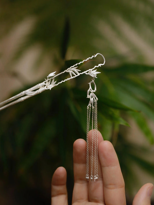 New Chinese Style Bamboo Tassel Hairpin – Elegant Bamboo Leaf Buyao Hair Stick for Women