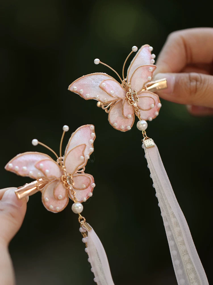 Butterfly Fairy Tassel Hair Clip – New Chinese Style Elegant Hanfu Hair Accessory（ a pair）