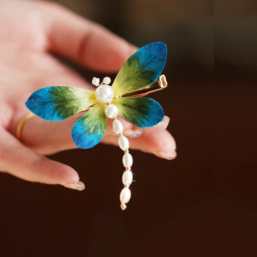Soft Velvet Dragonfly Hair Clip – Elegant Qipao & Hanfu Side Hair Decoration
