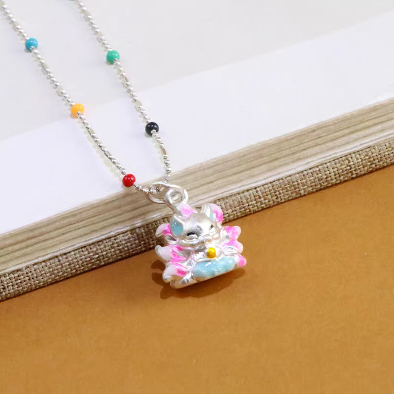 Cute Fox Pendant for Women – New Chinese Style Enamel Animal Charm | 999 Fine Silver