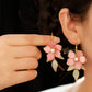 Pink Flower Dangle Earrings – Elegant Hanfu & Song Dynasty Style Accessories