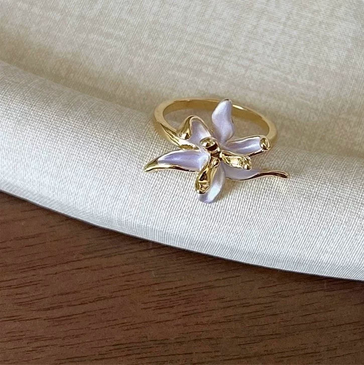 Purple Drip-Glaze Iris Flower Adjustable Ring