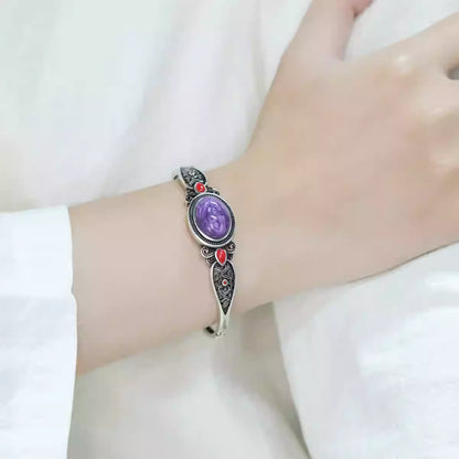 Verstellbarer Armreif mit lila Edelstein – Ziqi Donglai Offener Armreif im neuen chinesischen Stil für Damen | Vintage Palast & Ethnischer Schmuck