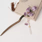 Purple Iris Velvet Flower Sandalwood Hairpin – New Chinese Style Tassel Hair Ornament